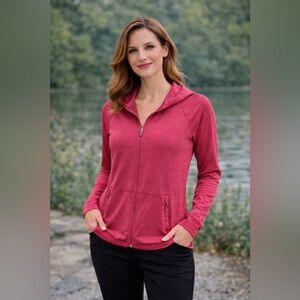 Athleta Magenta Striped Full Zip Hoodie Athletic Jacket Womens Size L